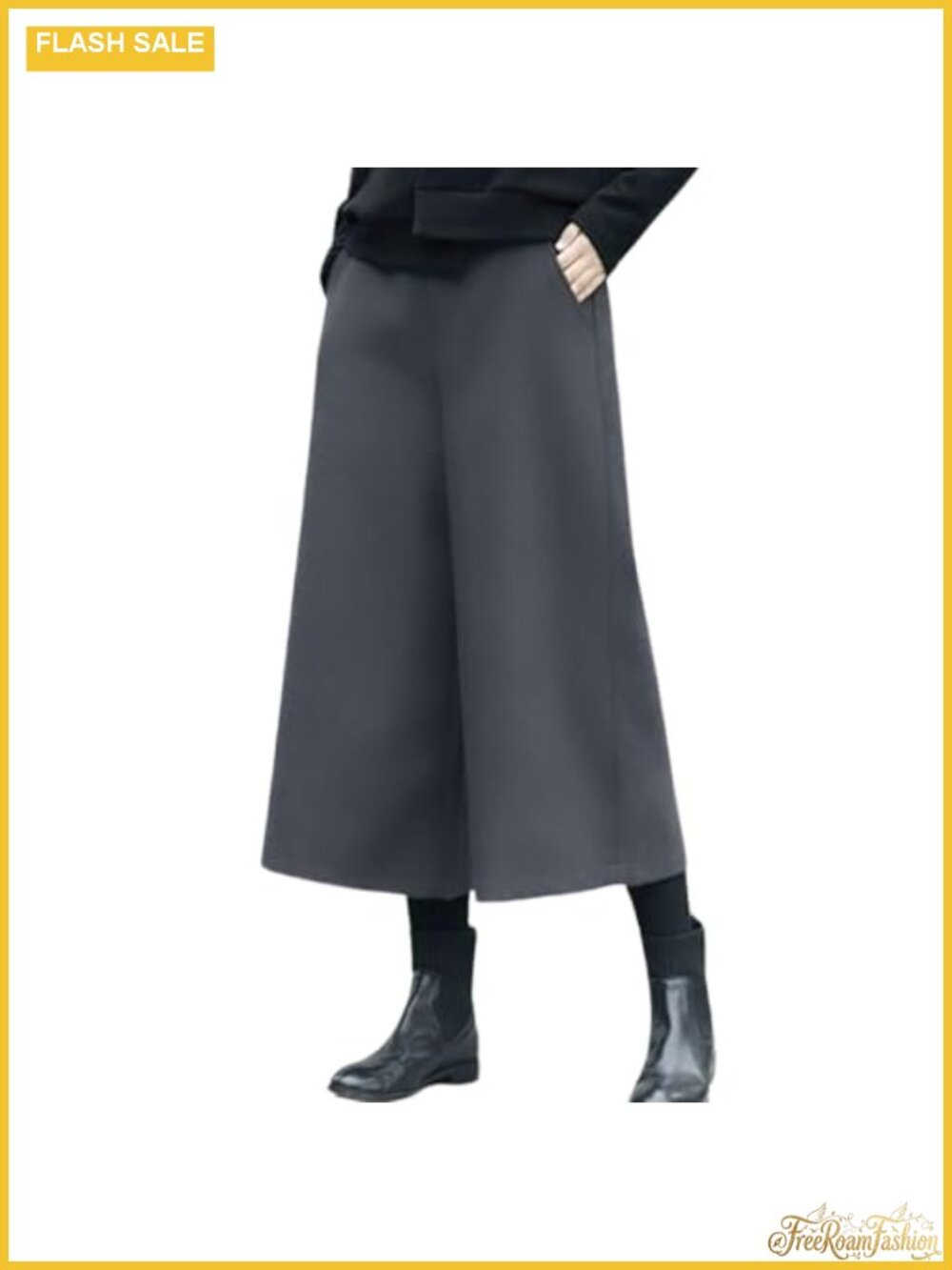 Wool Blend High Waist Wide Leg Cropped Palazzo Pants Pleated Culottes